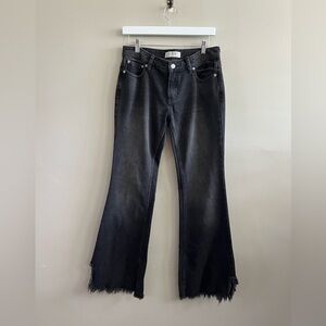 Free People - We the Free Flare Jeans‎ Black Denim Frayed hem size 26